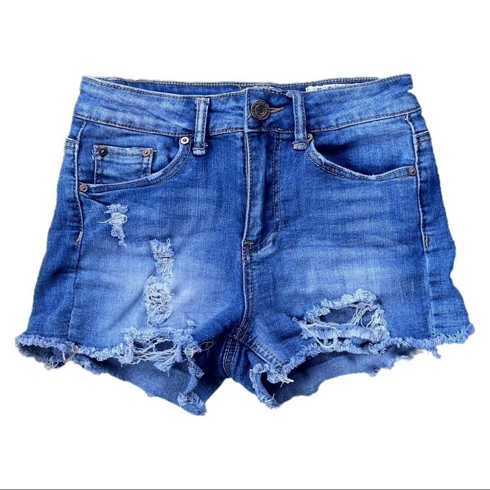 *5/$20* Indigo Rein Medium Wash Distressed Mom Shorts 1